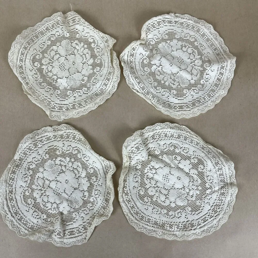 Vintage Ruffled Doily White & Ivory Set Of‎ 6 13”/5.5”